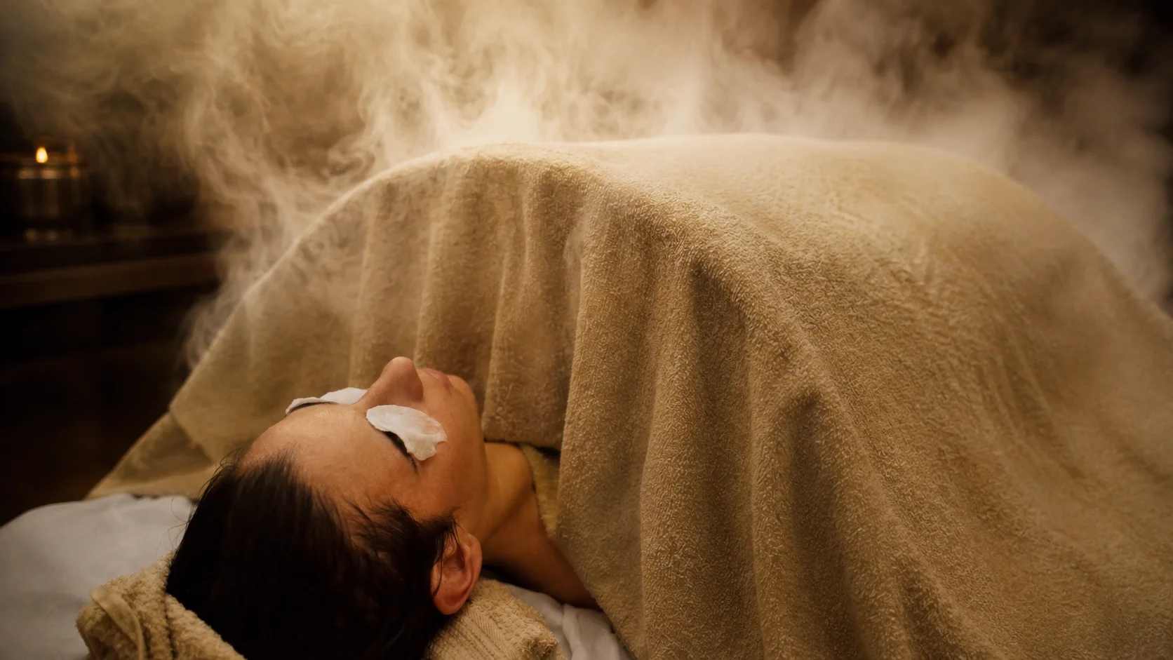 Sauna herbal ayurvédico durante una sesión de relajación